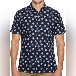 Perry Ellis Navy Blue Men’s Modern Geo Print stretch Button Down Shirt Sz-XL. G9